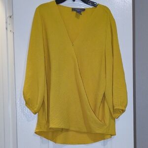 Elegant Yellow Wrap Blouse